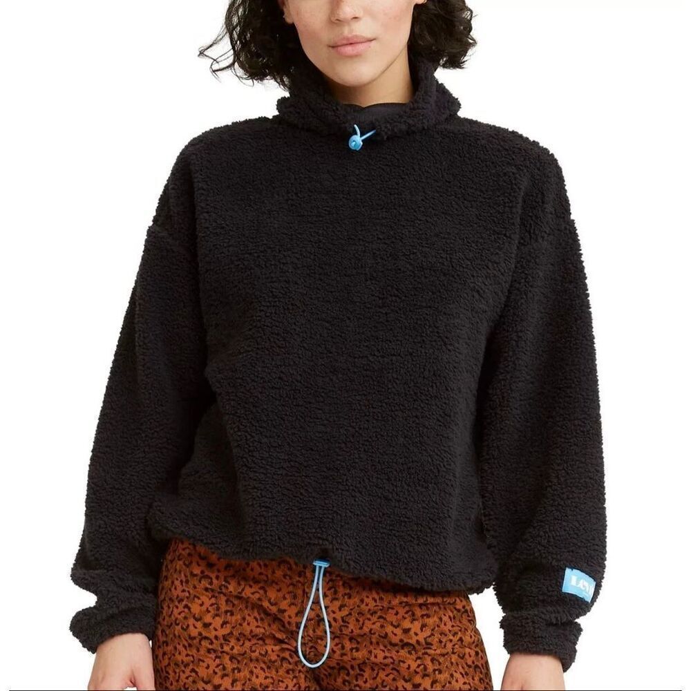 Levi's Women's Aura Sherpa Pullover Sweatshirt Black Size M NWT
